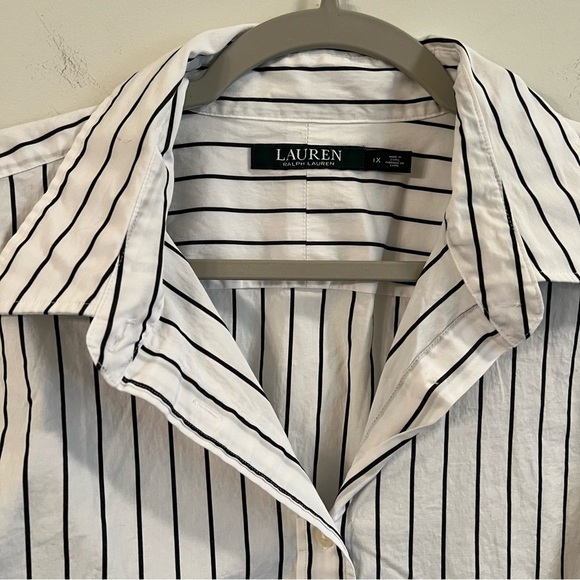 Women’s Lauren Ralph Lauren white and black striped button down career style top - Picture 4 of 5
